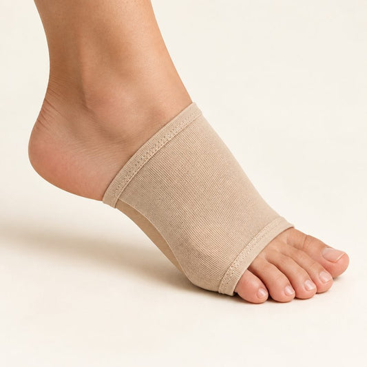 Wellstride Arch-Lock foot sleeve worn on a foot